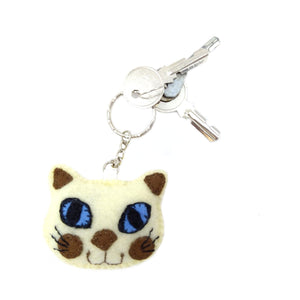 Handmade felt Siamese cat key ring