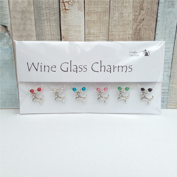 Set of 6 basset hound wine charms in gift packaging