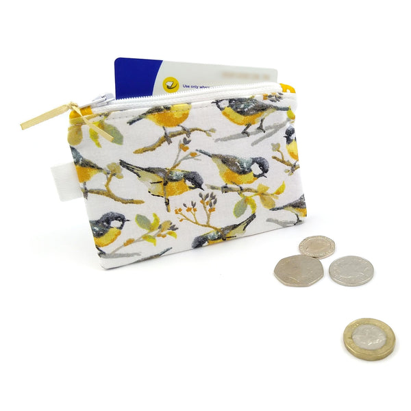 Great tit birds coin purse with Oyster card and cash