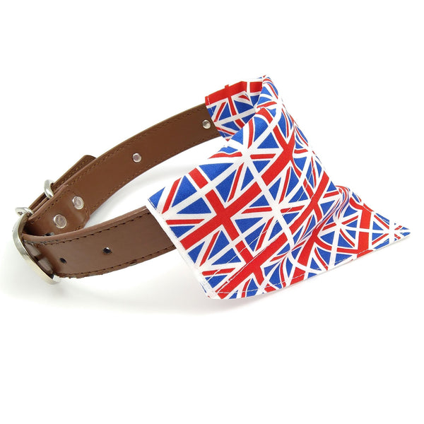 British flag dog neckerchief on dog collar from side