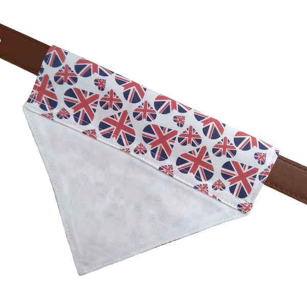 British hearts lined dog bandana on collar shown on reverse