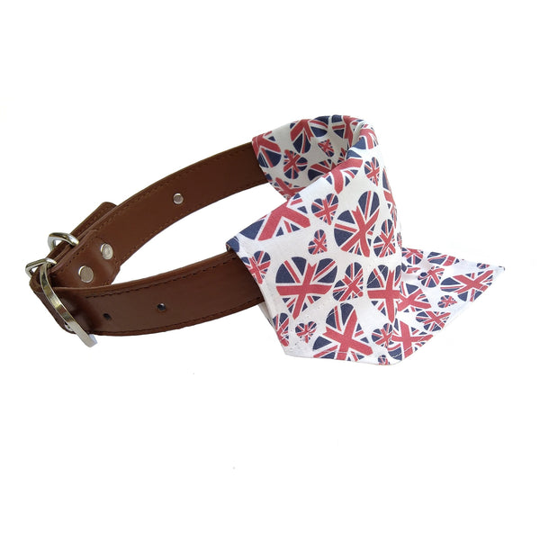 Union Jack hearts puppy bandana on dog collar
