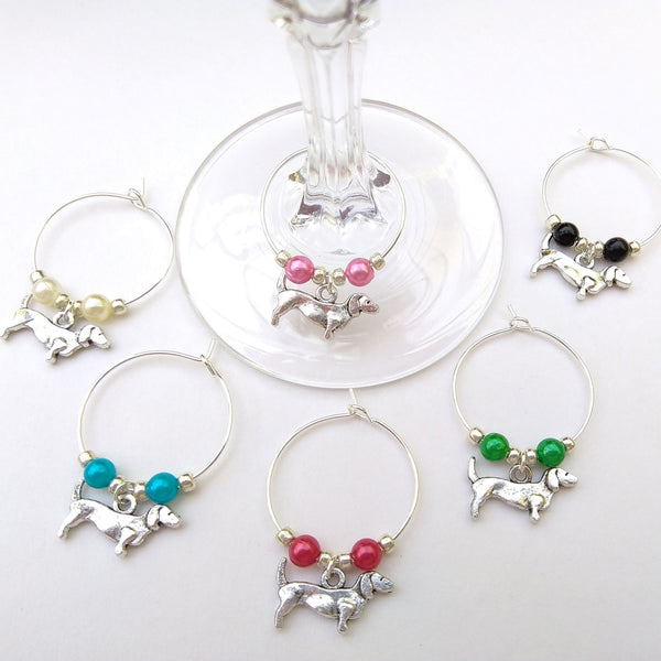 Dachshund wine glass charms in a set of 6