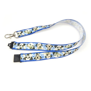 Blue lanyard with dalmatian dogs and safety clasp
