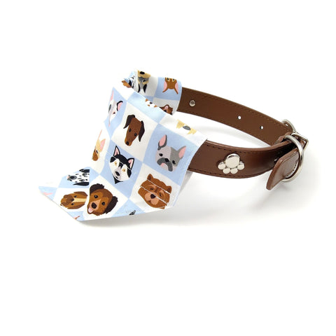 Dog breeds bandana in blue and white on dog collar