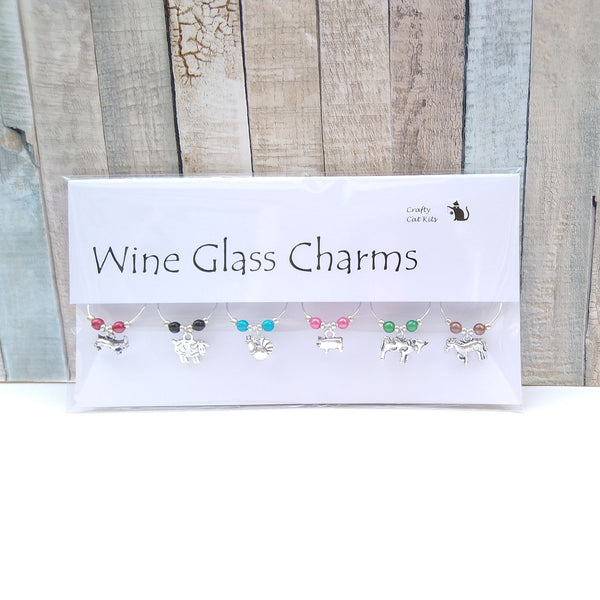 Farm animal wine glass charms in gift packaging