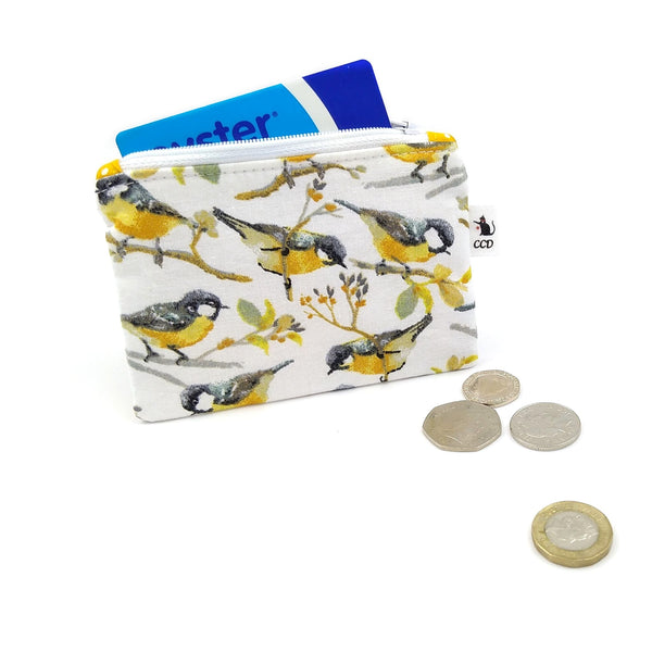 Garden birds coin purse with Oyster card and cash