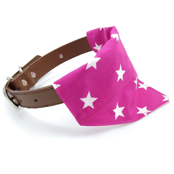 Pink dog bandana on collar from side