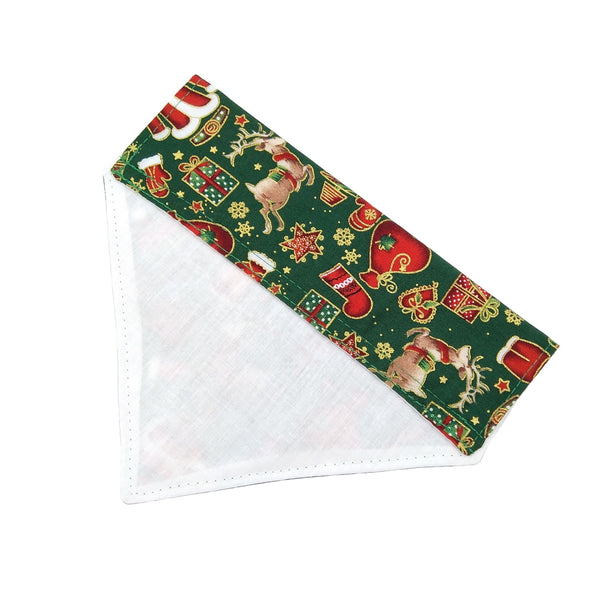 Green Santa lined slip on dog bandana