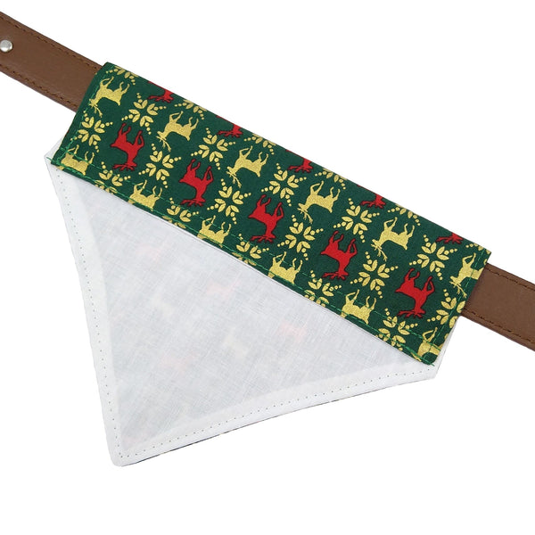 Green reindeer lined slip on dog bandana