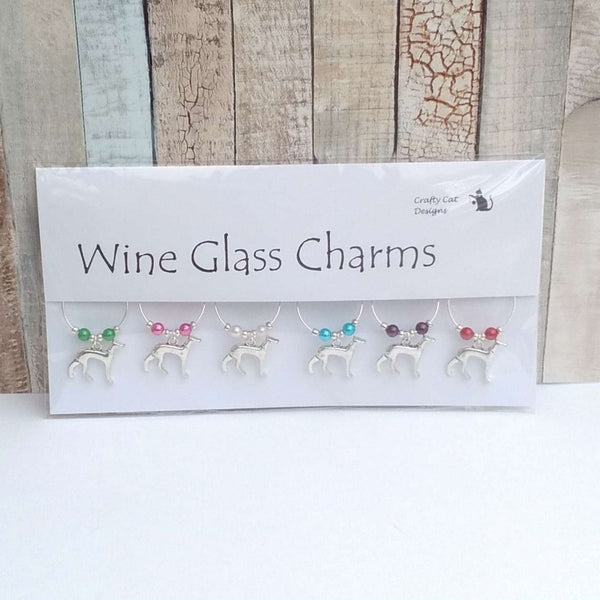 Greyhound wine charms in handcrafted packaging