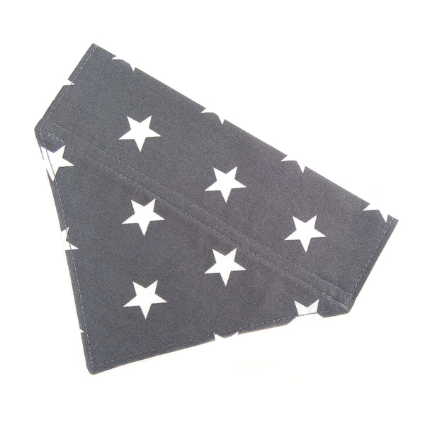 grey with white stars dog bandana laid flat from above