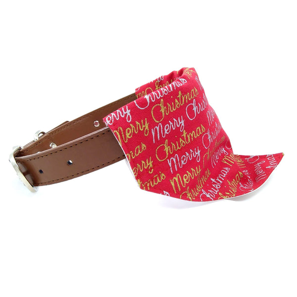 Red dog bandana on collar with Merry Christmas script