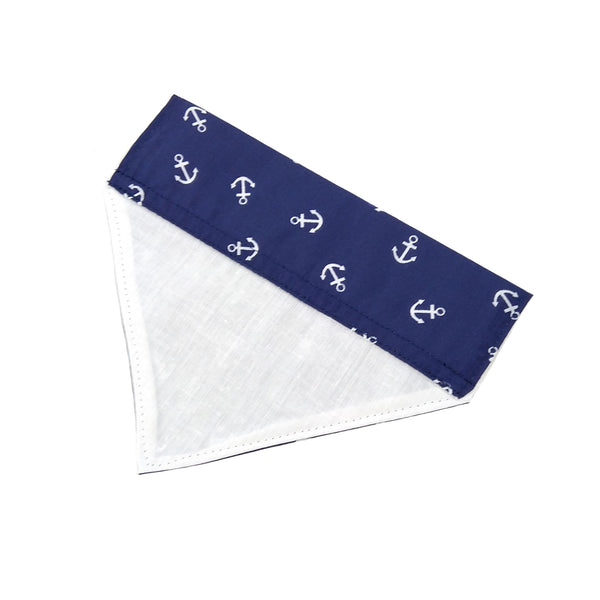 Navy dog bandana with white lining