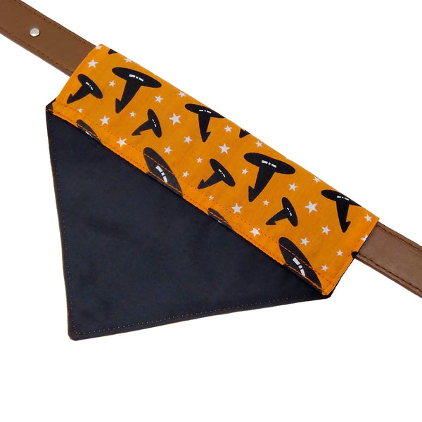 Orange witches lined dog bandana on collar