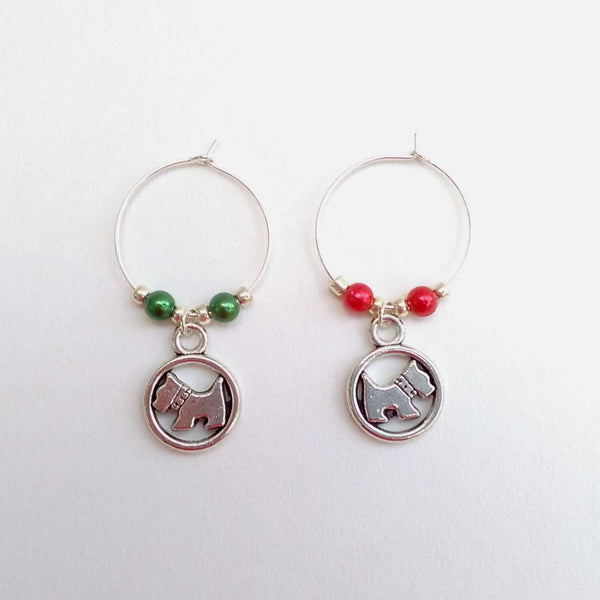 Pair of Westie wine glass charms showing back and front