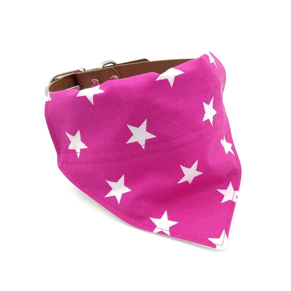 Pink puppy bandana on dog collar from front