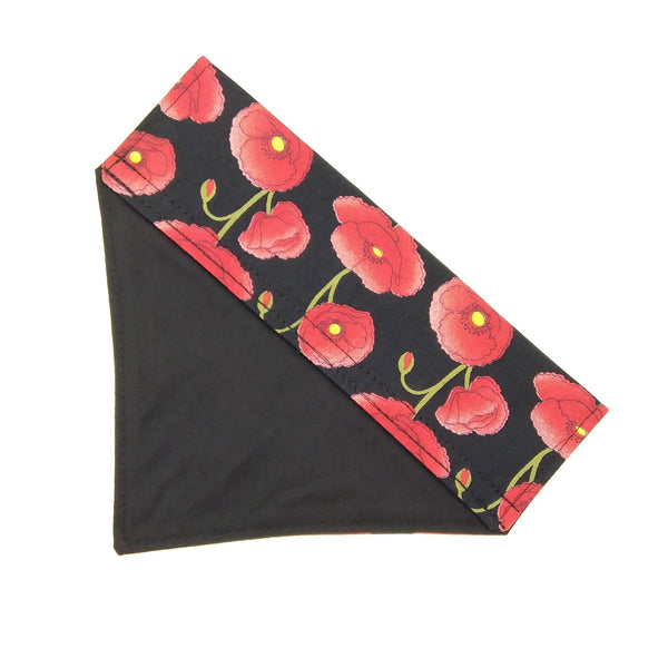 Black poppies slip on dog bandana with black lining