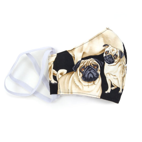 Face mask for pug lovers with elastic fastening