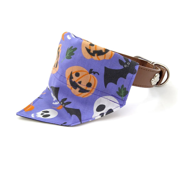 Purple bats and pumpkins puppy bandana on dog collar