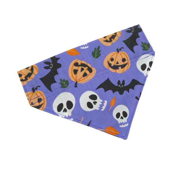 Purple bats and pumpkins dog scarf