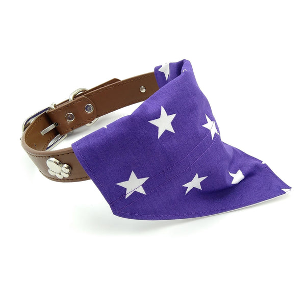 Purple puppy bandana on collar from side