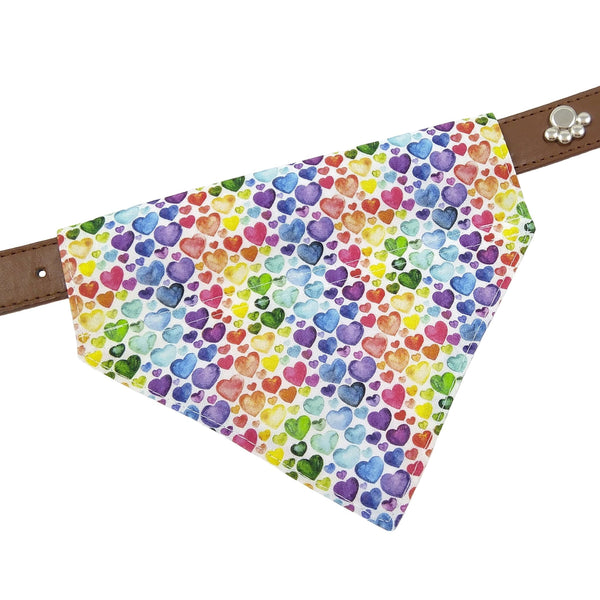 Rainbow hearts slide on dog collar scarf