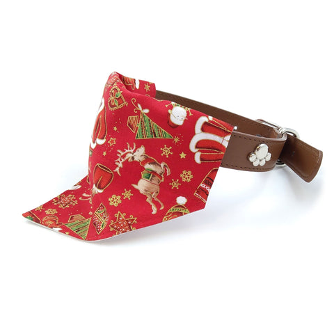 Red Santa Christmas dog bandana on collar
