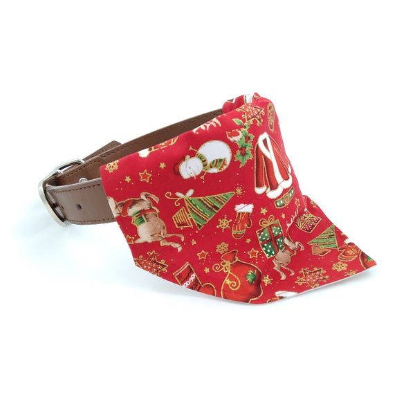 Red Santa Christmas dog neckerchief on collar