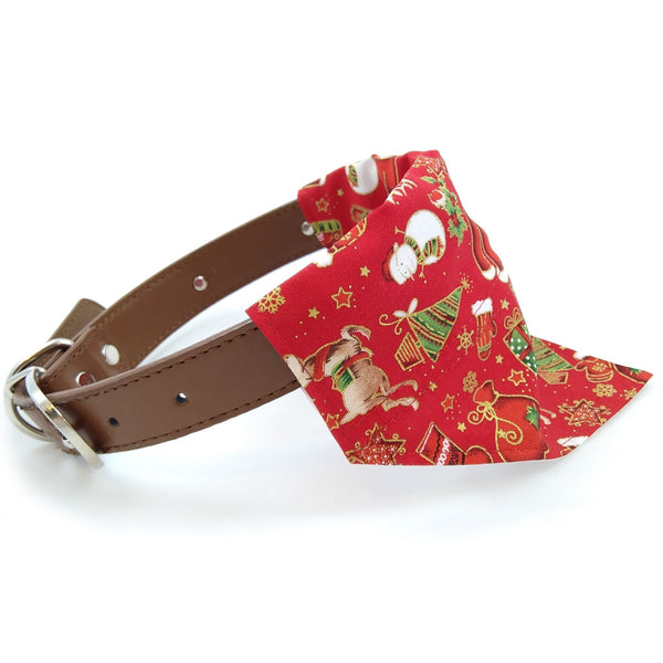 Red Santa Christmas puppy bandana on dog collar