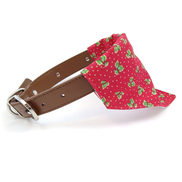 Red Holly bandana on dog collar