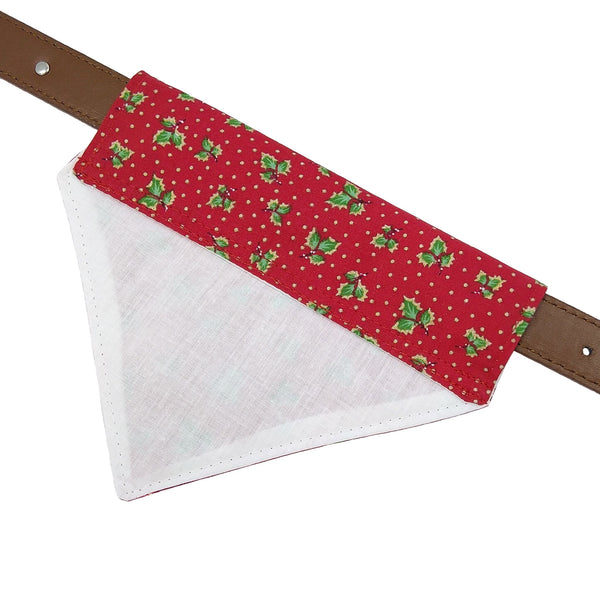 Red Christmas lined dog bandana on collar