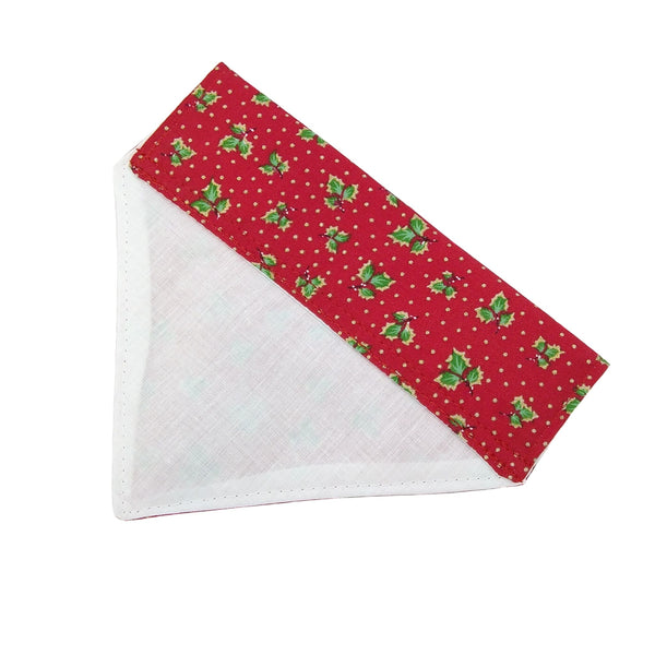 Red Holly slip on dog bandana with lining