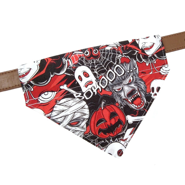 Red and black over the collar cartoon Halloween dog bandana