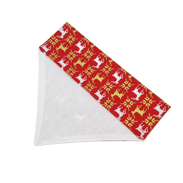 Red and gold lined reindeer dog bandana