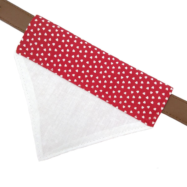 Red hearts lined slide on dog bandana on collar