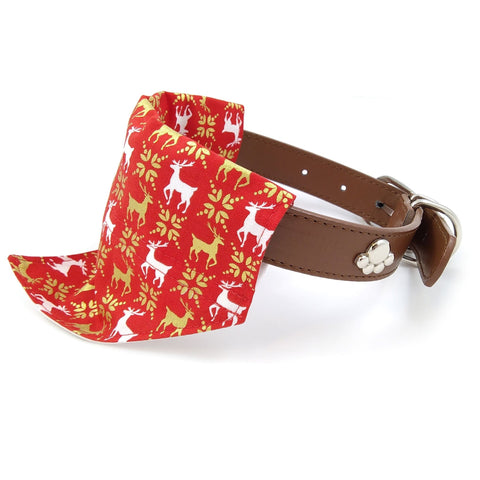 Red reindeer dog bandana on collar