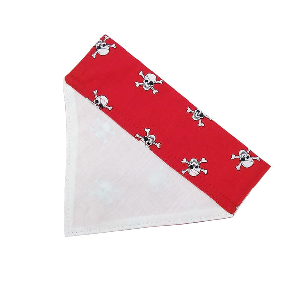Red with white skulls lined dog bandana