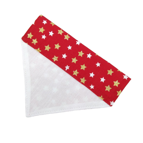 Red with gold stars lined dog bandana