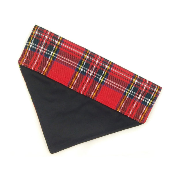 Back of Royal Stewart tartan dog bandana with black lining from above