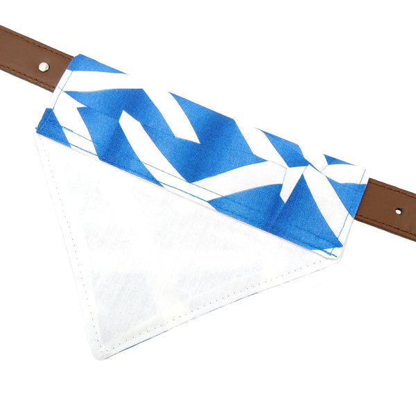 Scottish flag dog bandana with white lining on collar