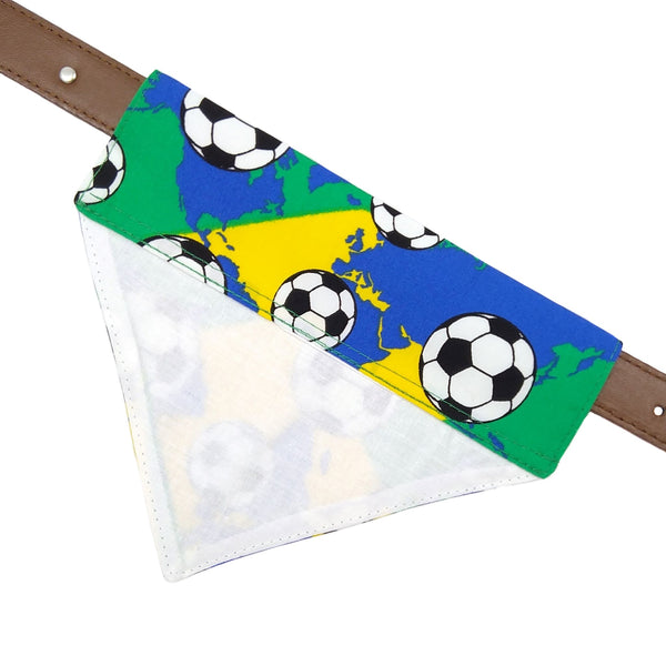Soccer slide on dog bandana with lining from above