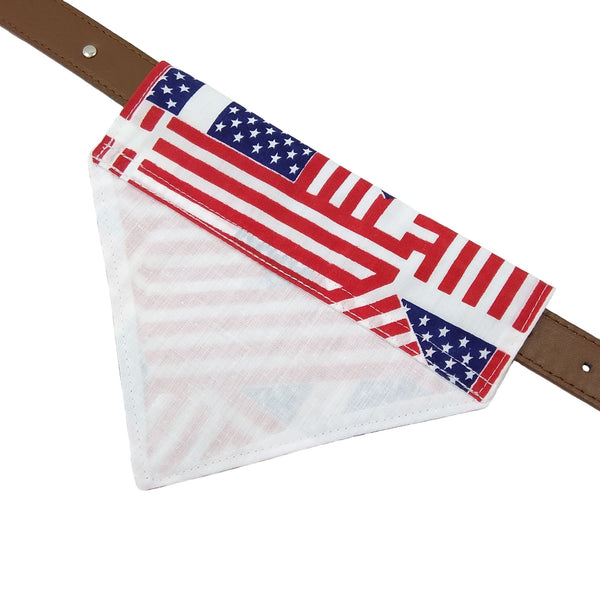 USA flag lined dog bandana on collar