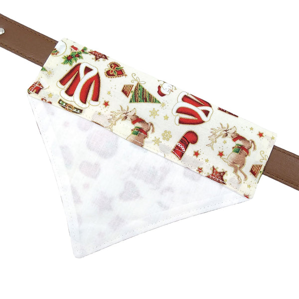 White lined Santa slide on dog bandana on collar