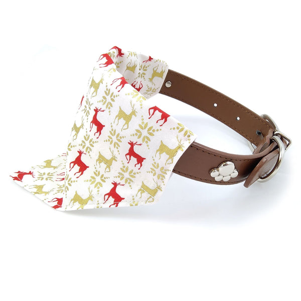 White Christmas reindeer dog bandana on collar