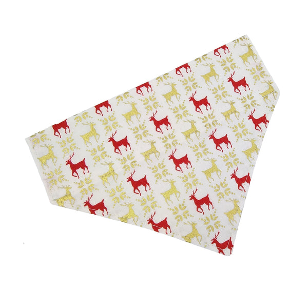 White red and gold reindeer slide on dog bandana