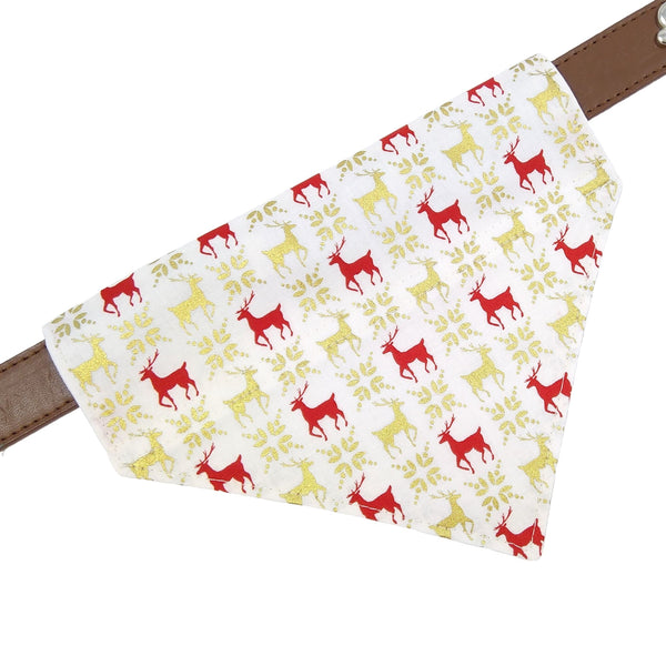 White reindeer slip on dog bandana on collar