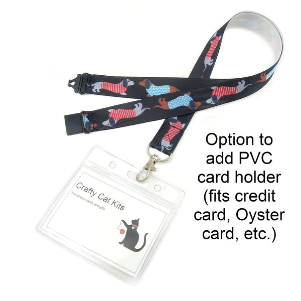 Black sausage dog badge holder with PVC card holder attached.