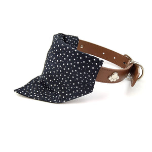 Black stars puppy bandana on dog collar from side