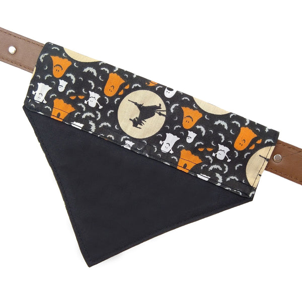 black witches slip on dog bandana on collar with black lining